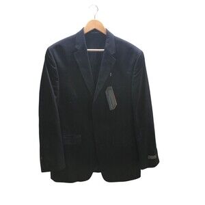 Savane Suit Jacket Men's Size 42 Long Black Blue Pinstripes Travel Intelligence